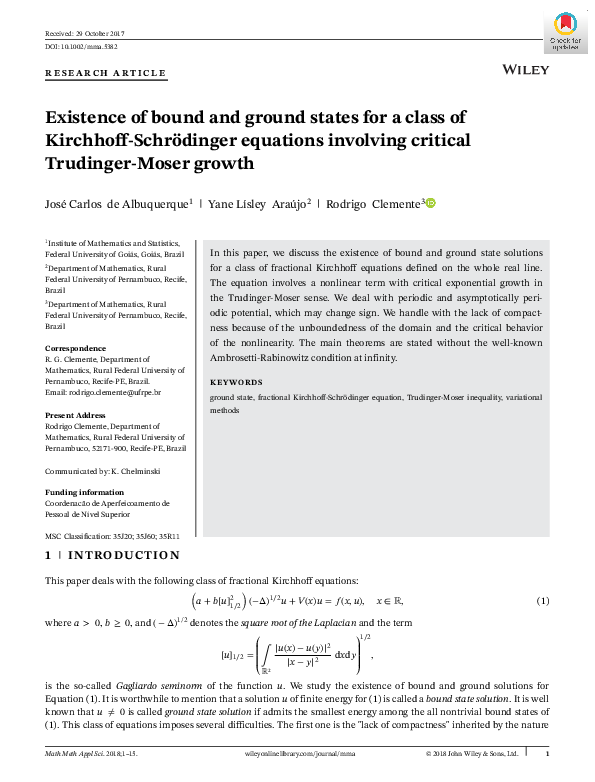 (PDF) Existence of bound and ground states for a class of Kirchhoff ...