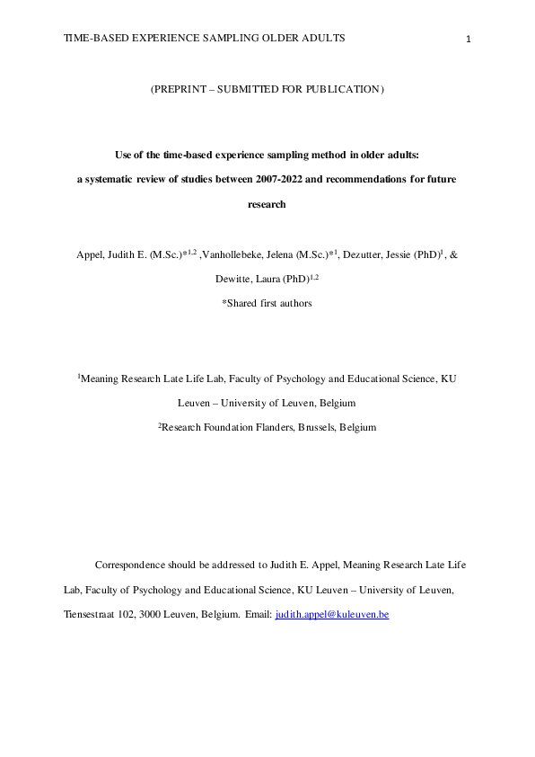 (PDF) Use of the time-based experience sampling method in older adults ...