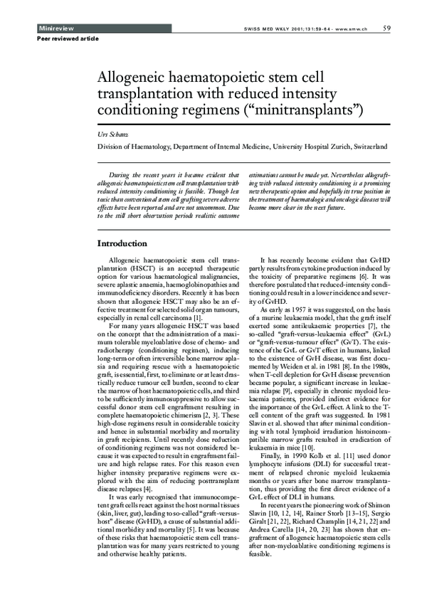 (PDF) Allogeneic hematopoietic stem cell transplantation with reduced ...