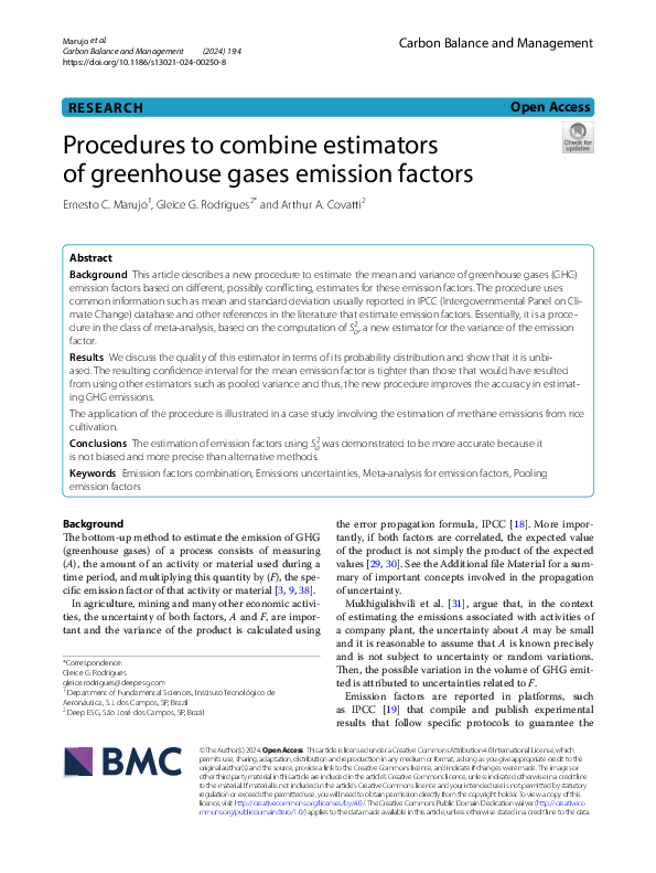 (PDF) Procedures to combine estimators of greenhouse gases emission factors