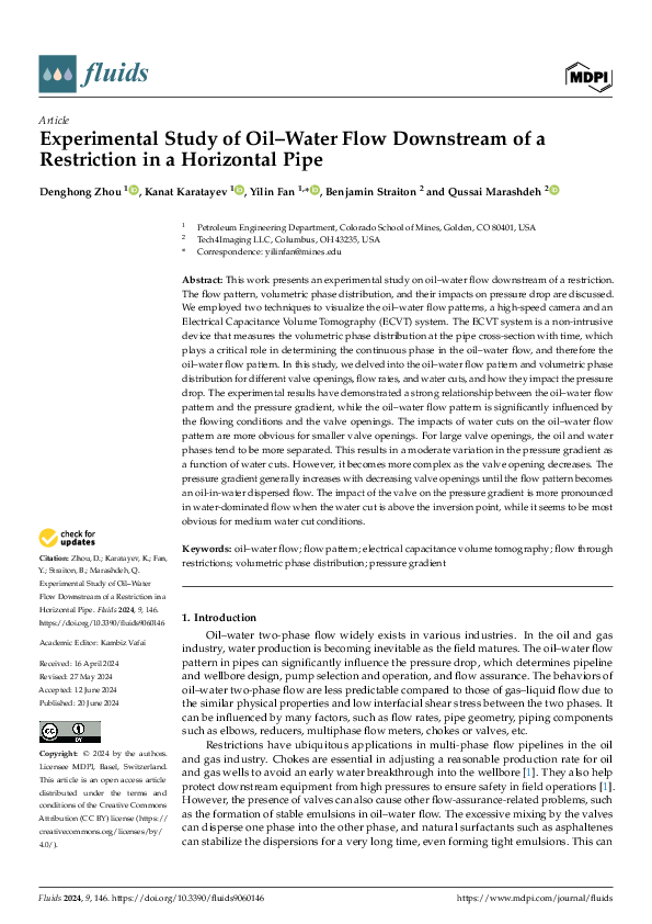 (PDF) Experimental Study of Oil–Water Flow Downstream of a Restriction ...