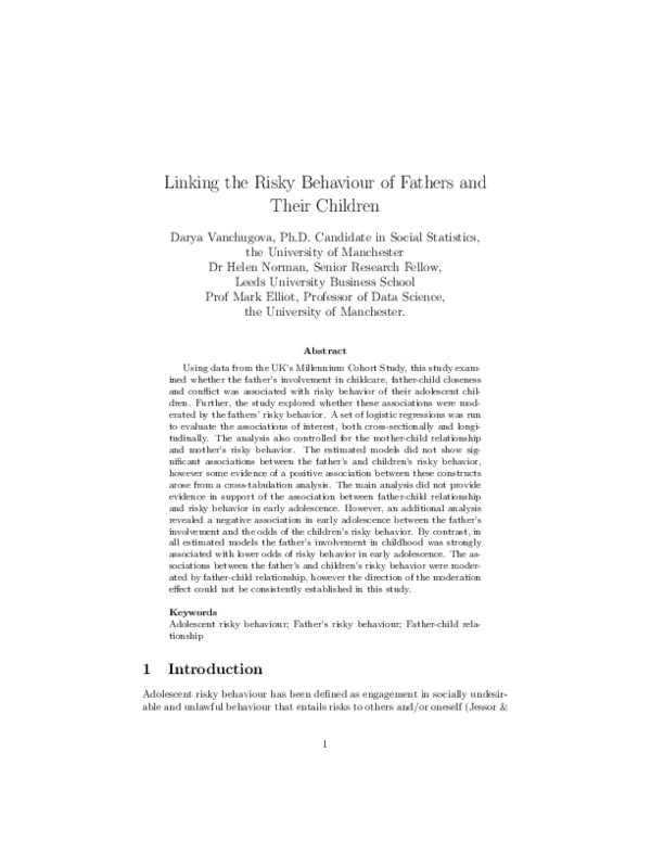 (PDF) Linking the Risky Behaviour of Fathers and Their Children