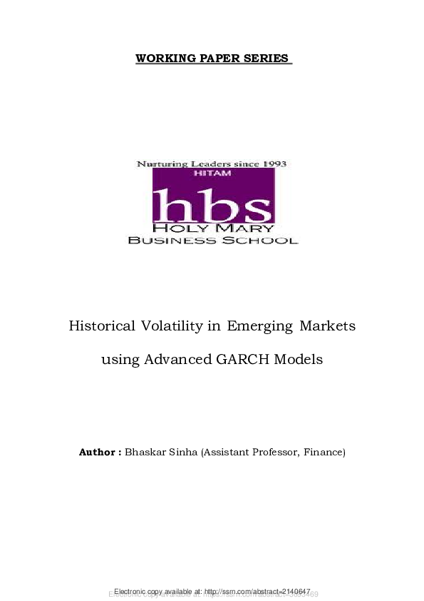 (PDF) On Historical Volatility in Emerging Markets Using Advanced GARCH ...