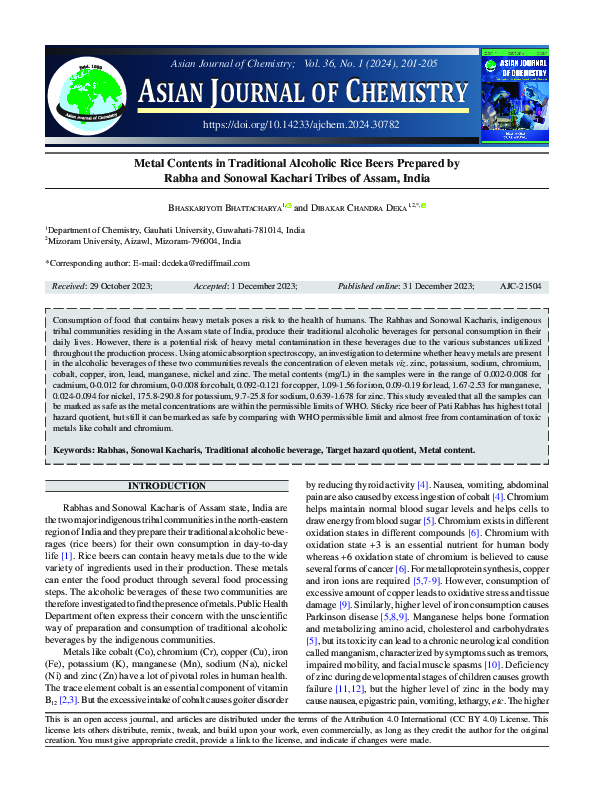 (PDF) Metal Contents in Traditional Alcoholic Rice Beers Prepared by ...