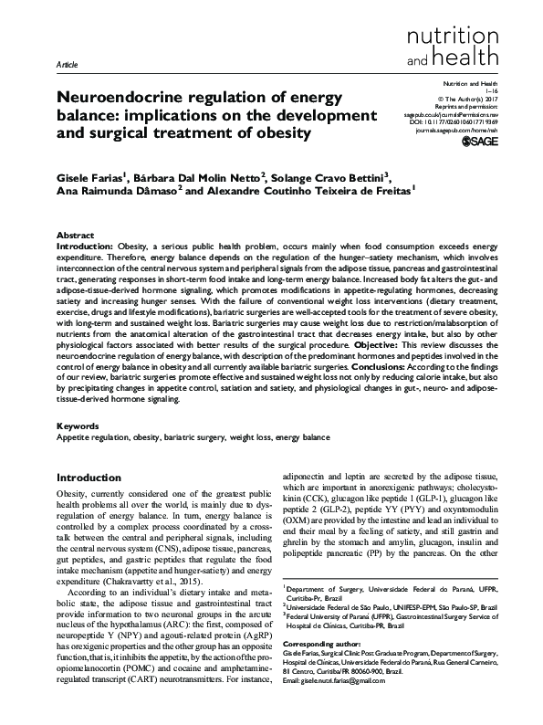 (PDF) Neuroendocrine regulation of energy balance: Implications on the ...