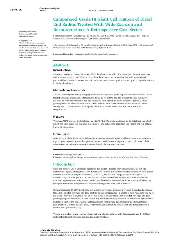 (PDF) Campanacci Grade III Giant Cell Tumors of Distal End Radius ...