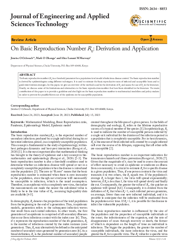 (PDF) On Basic Reproduction Number R0 : Derivation and Application
