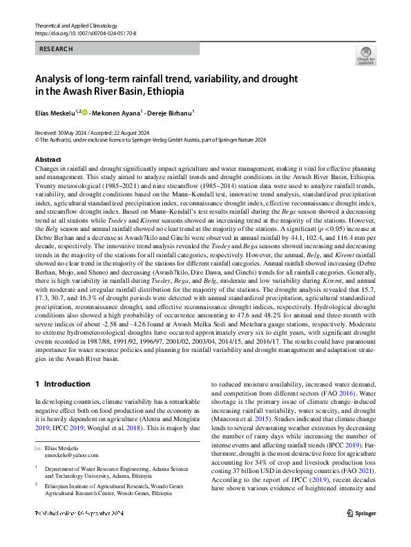 (PDF) Analysis of long-term rainfall trend, variability, and drought in ...