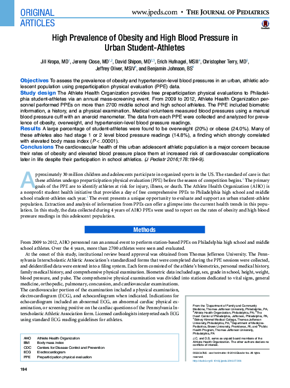 (PDF) High Prevalence of Obesity and High Blood Pressure in Urban ...