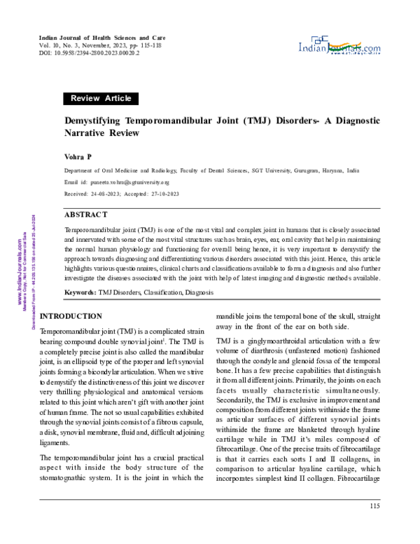 (PDF) Demystifying Temporomandibular Joint (TMJ) Disorders- A ...