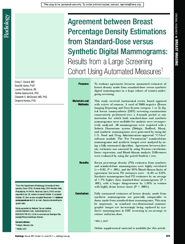 (PDF) Agreement between Breast Percentage Density Estimations from ...