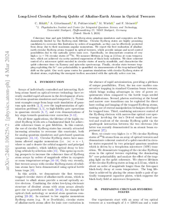 (PDF) Long-Lived Circular Rydberg Qubits of Alkaline-Earth Atoms in ...