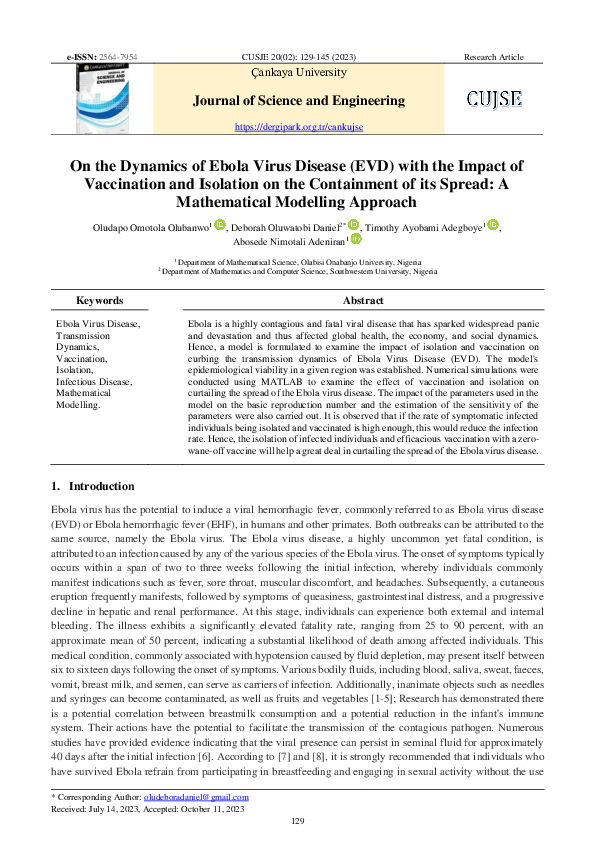 (PDF) On the Dynamics of Ebola Virus Disease (EVD) with the Impact of ...
