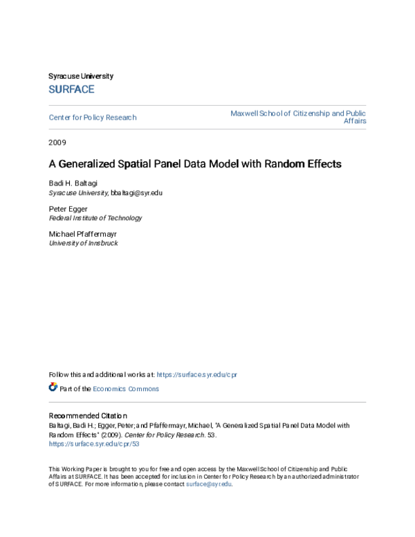 (PDF) A Generalized Spatial Panel Data Model with Random Effects