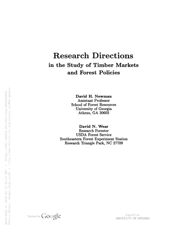(PDF) Research Directions in the Study of Timber Markets and Forest ...