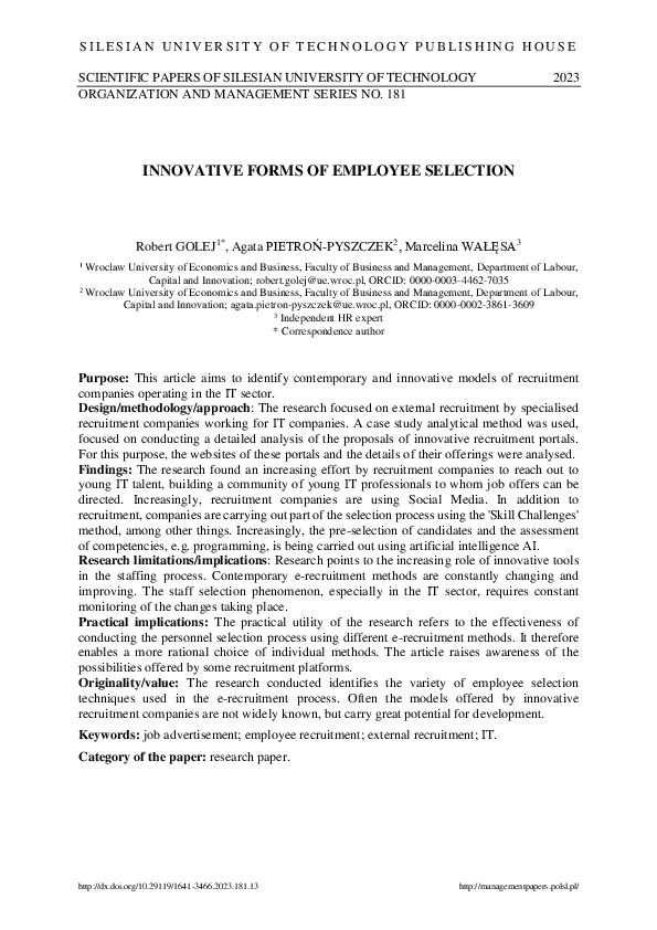 (PDF) Innovative forms of employee selection