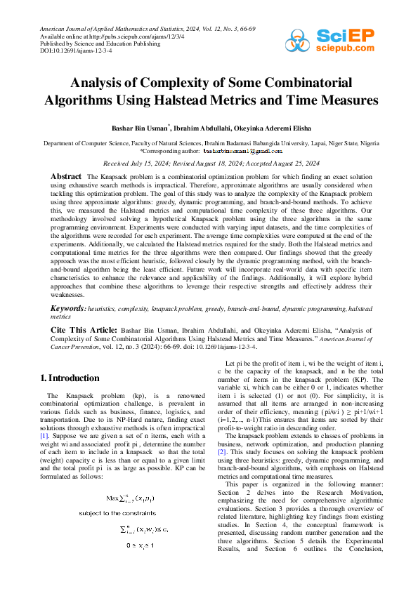 (PDF) Analysis of Complexity of Some Combinatorial Algorithms Using ...