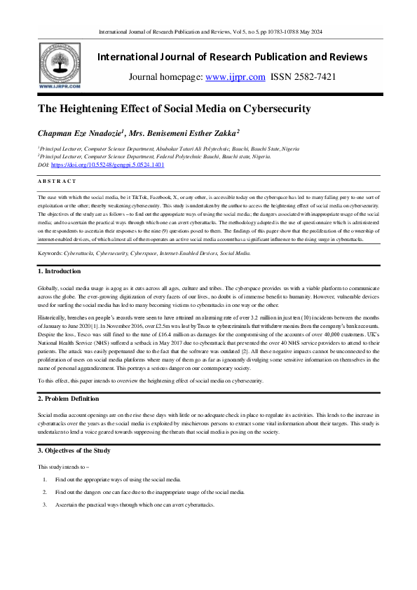 (PDF) The Heightening Effect of Social Media on Cybersecurity