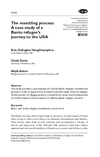 (PDF) The resettling process: A case study of a Bantu refugee’s journey ...