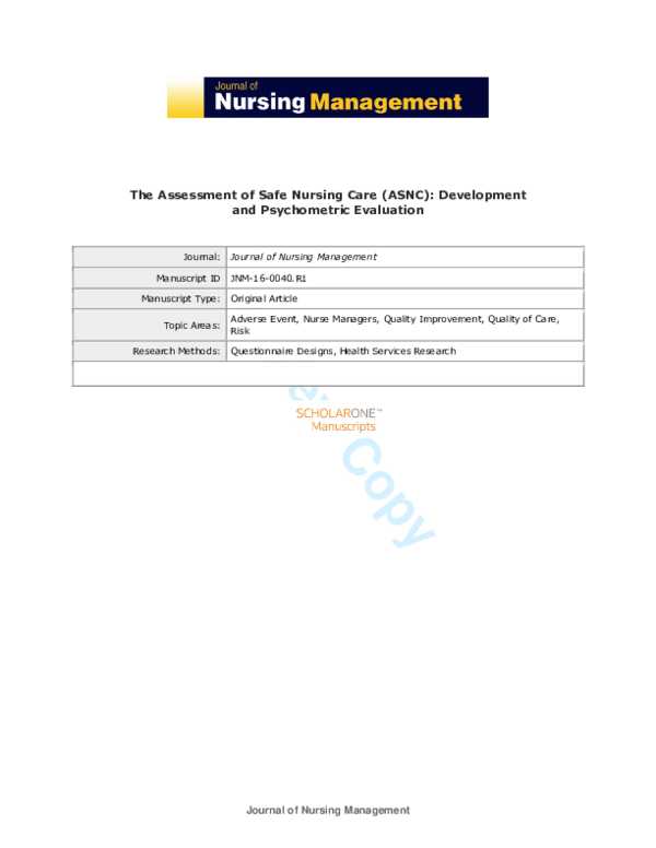 (PDF) The assessment of safe nursing care: development and psychometric ...