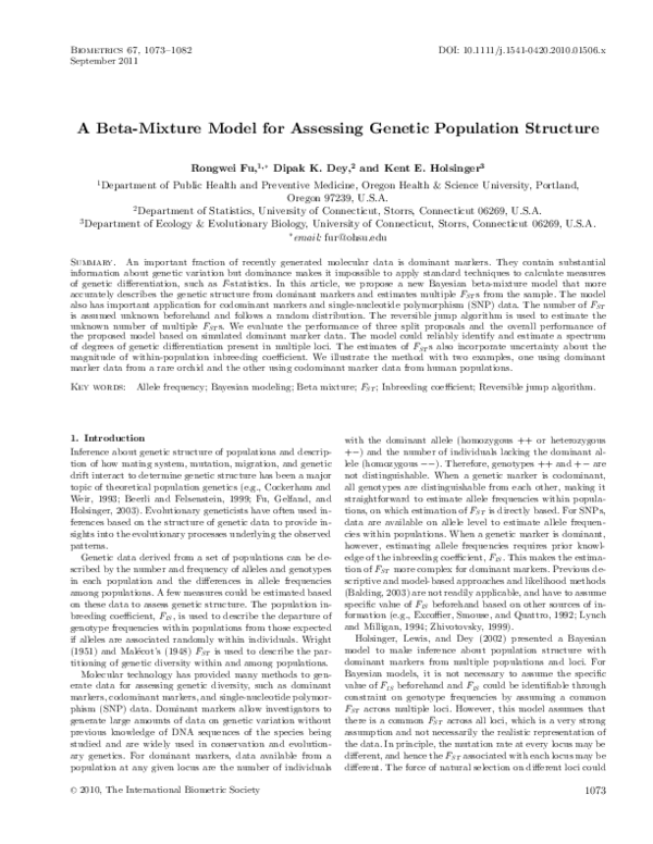(PDF) A Beta-Mixture Model for Assessing Genetic Population Structure