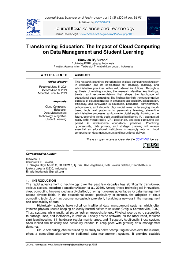 (PDF) Transforming Education: The Impact of Cloud Computing on Data ...