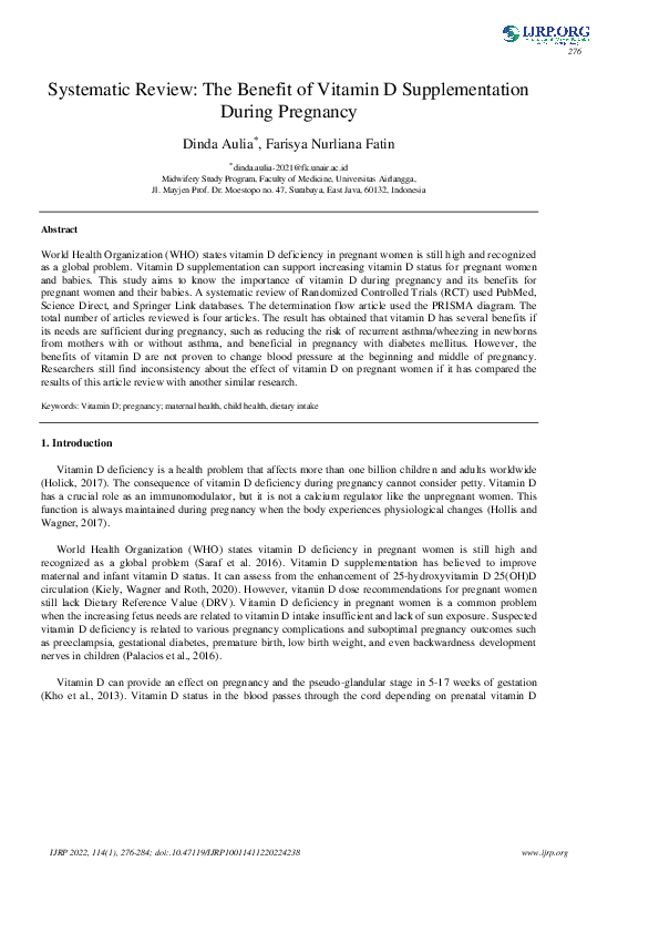 (PDF) Systematic Review: The Benefit of Vitamin D Supplementation ...