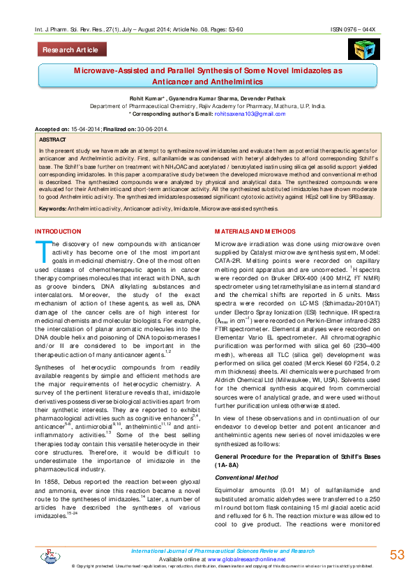 (PDF) Microwave-Assisted and Parallel Synthesis of Some Novel ...