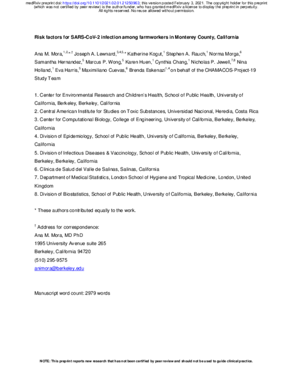 (PDF) Risk factors for SARS-CoV-2 infection among farmworkers in ...