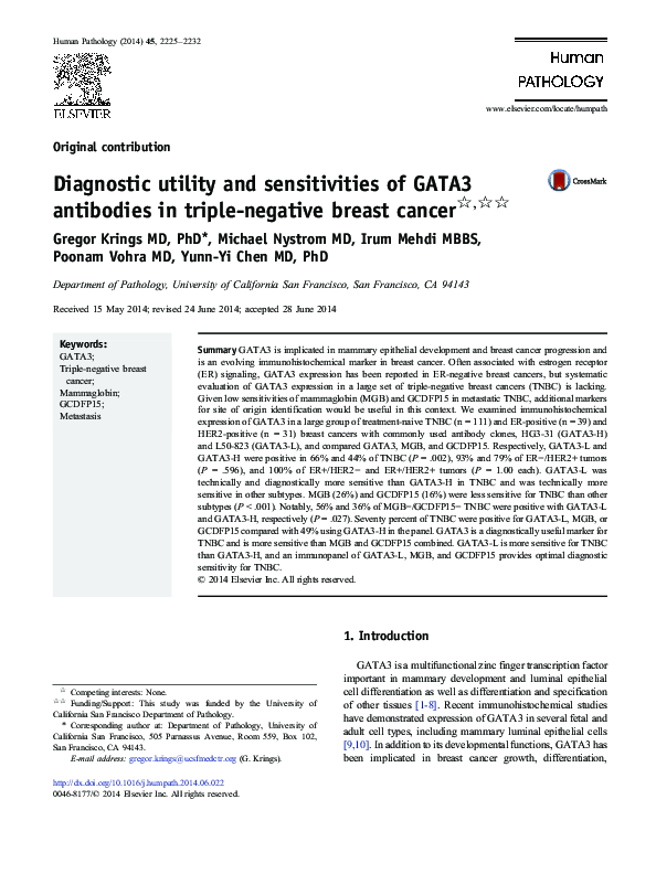 (PDF) Diagnostic utility and sensitivities of GATA3 antibodies in ...