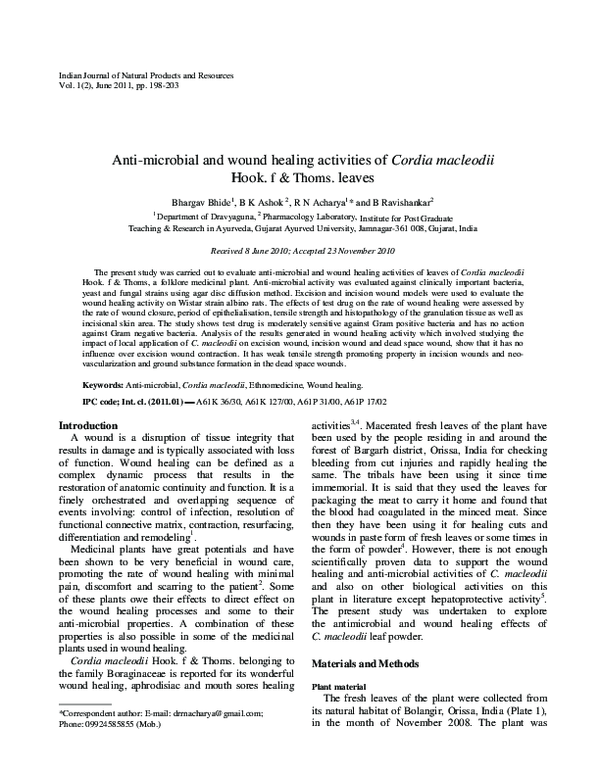 (PDF) Antimicrobial and wound healing activities of Clerodendron ...