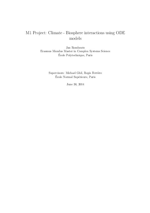 (PDF) M1 Project: Climate - Biosphere interactions using ODE models