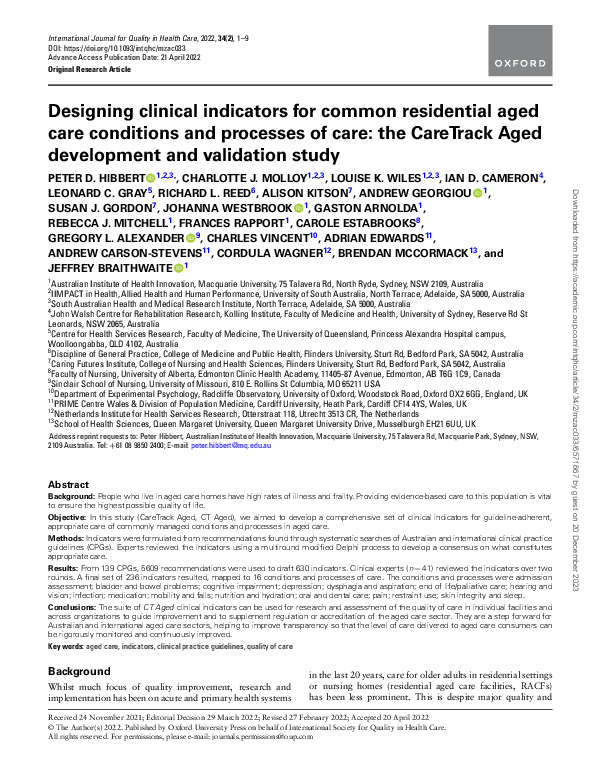 (PDF) Designing clinical indicators for common residential aged care ...