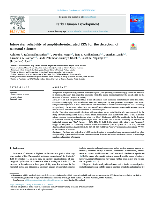 (PDF) Inter-rater reliability of amplitude-integrated EEG for the ...