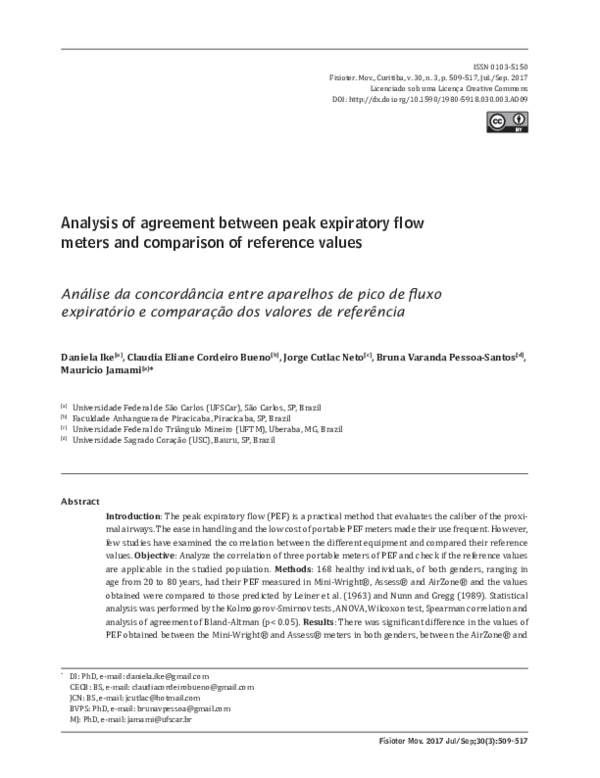 (PDF) Analysis of agreement between peak expiratory flow meters and ...