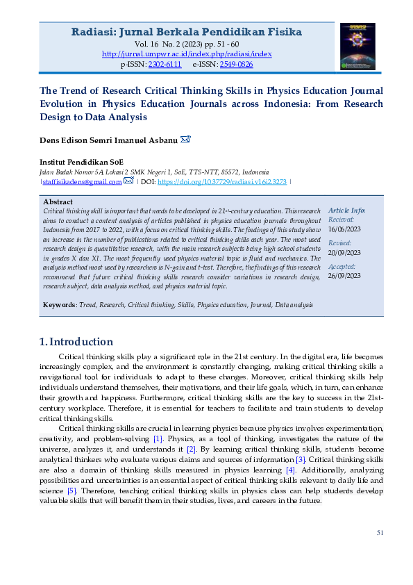 (PDF) The Trend of Research Critical Thinking Skills in Physics ...