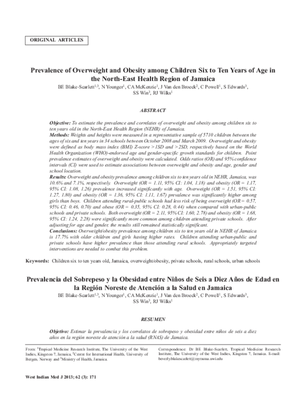 (PDF) Prevalence of Overweight and Obesity among Children Six to Ten ...