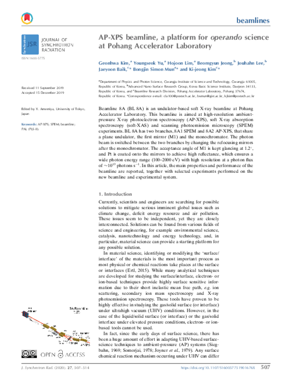 (PDF) AP-XPS beamline, a platform for operando science at Pohang ...