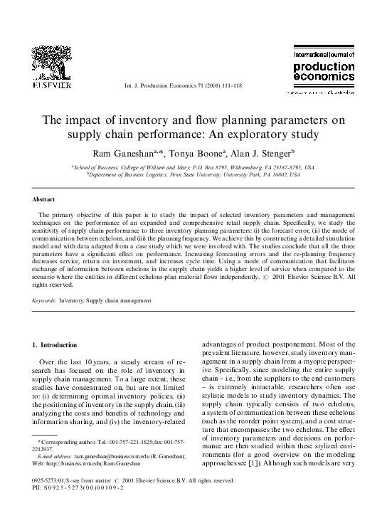 (PDF) The impact of inventory and flow planning parameters on supply ...