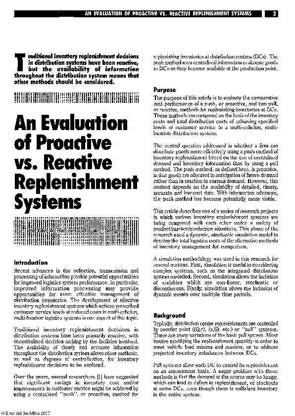 (PDF) An Evaluation of Proactive vs. Reactive Replenishment Systems