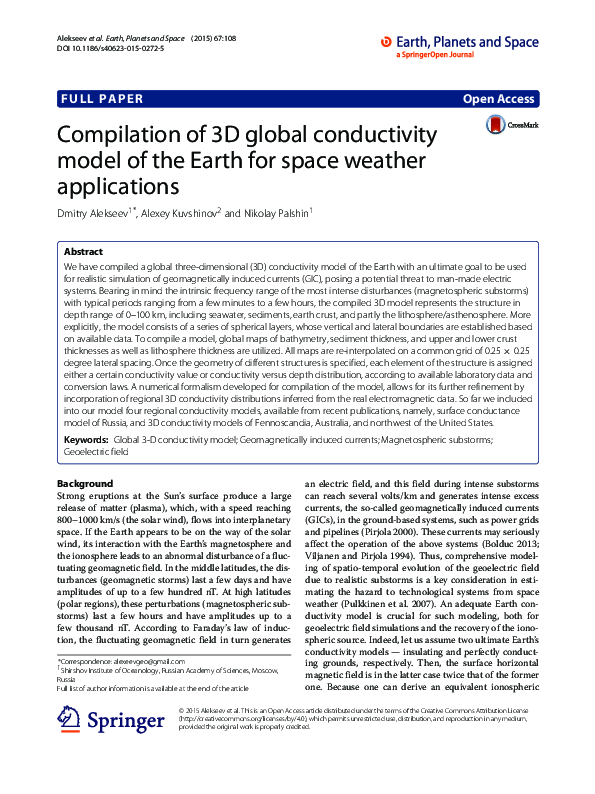 (PDF) Compilation of 3D global conductivity model of the Earth for ...