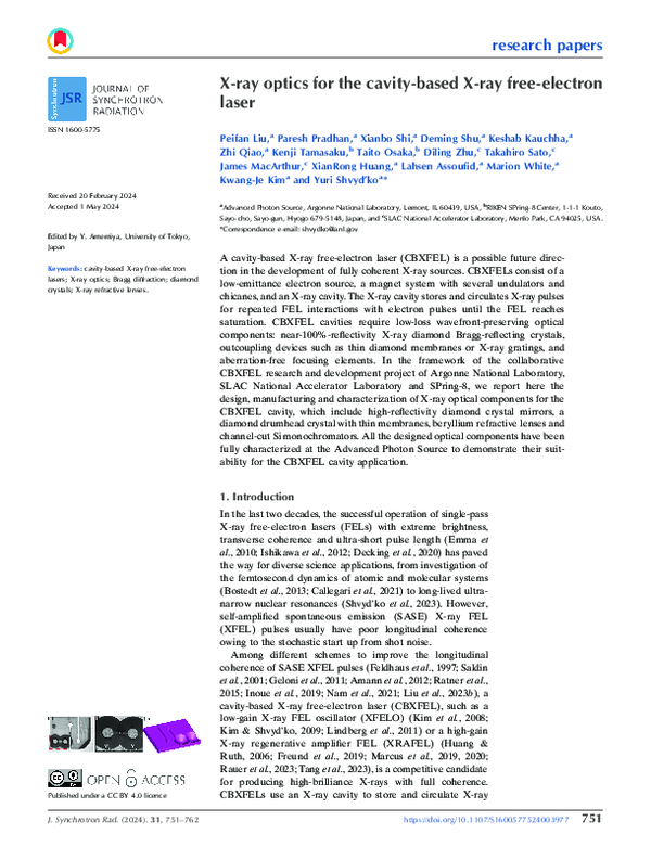 (PDF) X-ray optics for the cavity-based X-ray free-electron laser