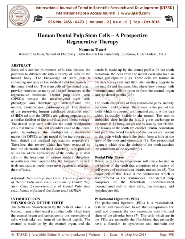 (PDF) Human Dental Pulp Stem Cells – A Prospective Regenerative Therapy