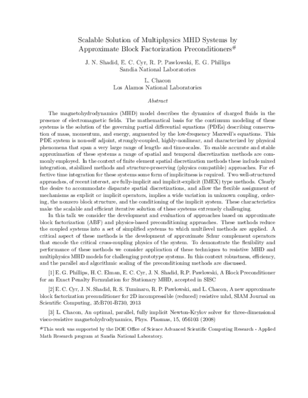 (PDF) Scalable Solution of Multiphysics MHD Systems by Approximate ...