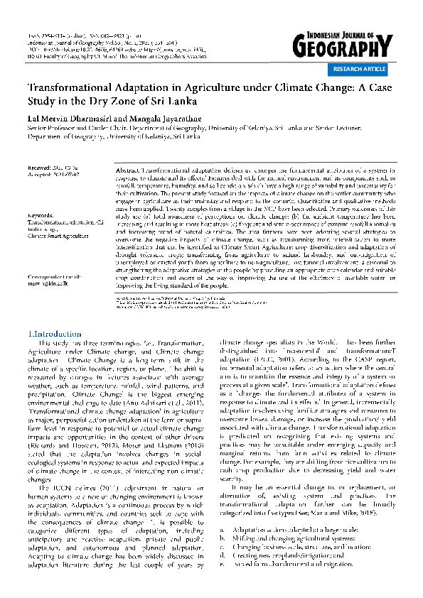 (PDF) Transformational Adaptation in Agriculture under Climate Change ...
