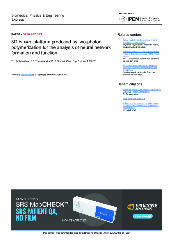 (PDF) 3D in vitro platform produced by two-photon polymerization for ...