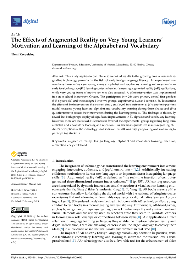 (PDF) The Effects of Augmented Reality on Very Young Learners ...