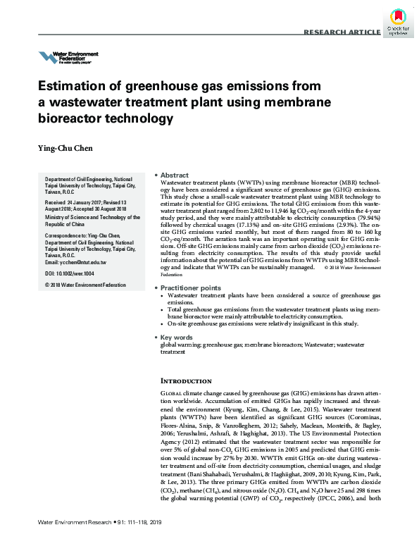 (PDF) Estimation of greenhouse gas emissions from a wastewater ...