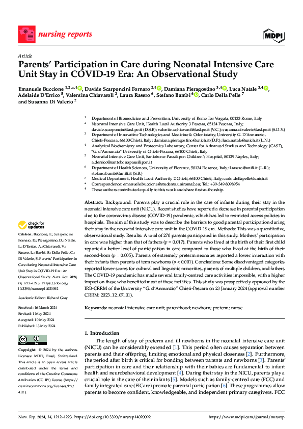 (PDF) Parents’ Participation in Care during Neonatal Intensive Care ...
