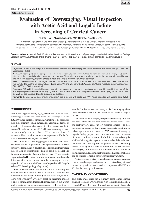 (PDF) Evaluation of Downstaging, Visual Inspection with Acetic Acid and ...